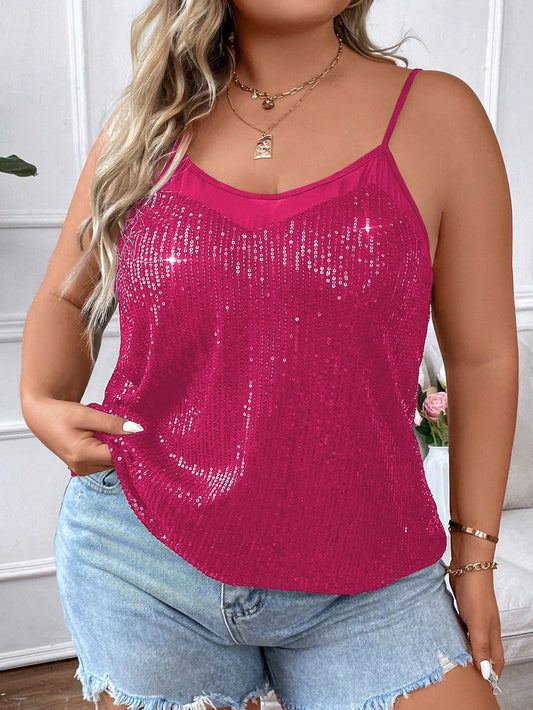 Plus size pink sequin tank top