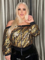 Plus size gold sequin jacket - Vignette | Glow&amp;Glitz