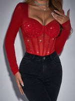 Long sleeve red sequin bodysuit - Vignette | Glow&amp;Glitz