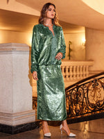 Green sequin jacket outfit - Vignette | Glow&amp;Glitz
