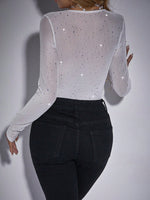 White long sleeve sequin bodysuit - Vignette | Glow&amp;Glitz