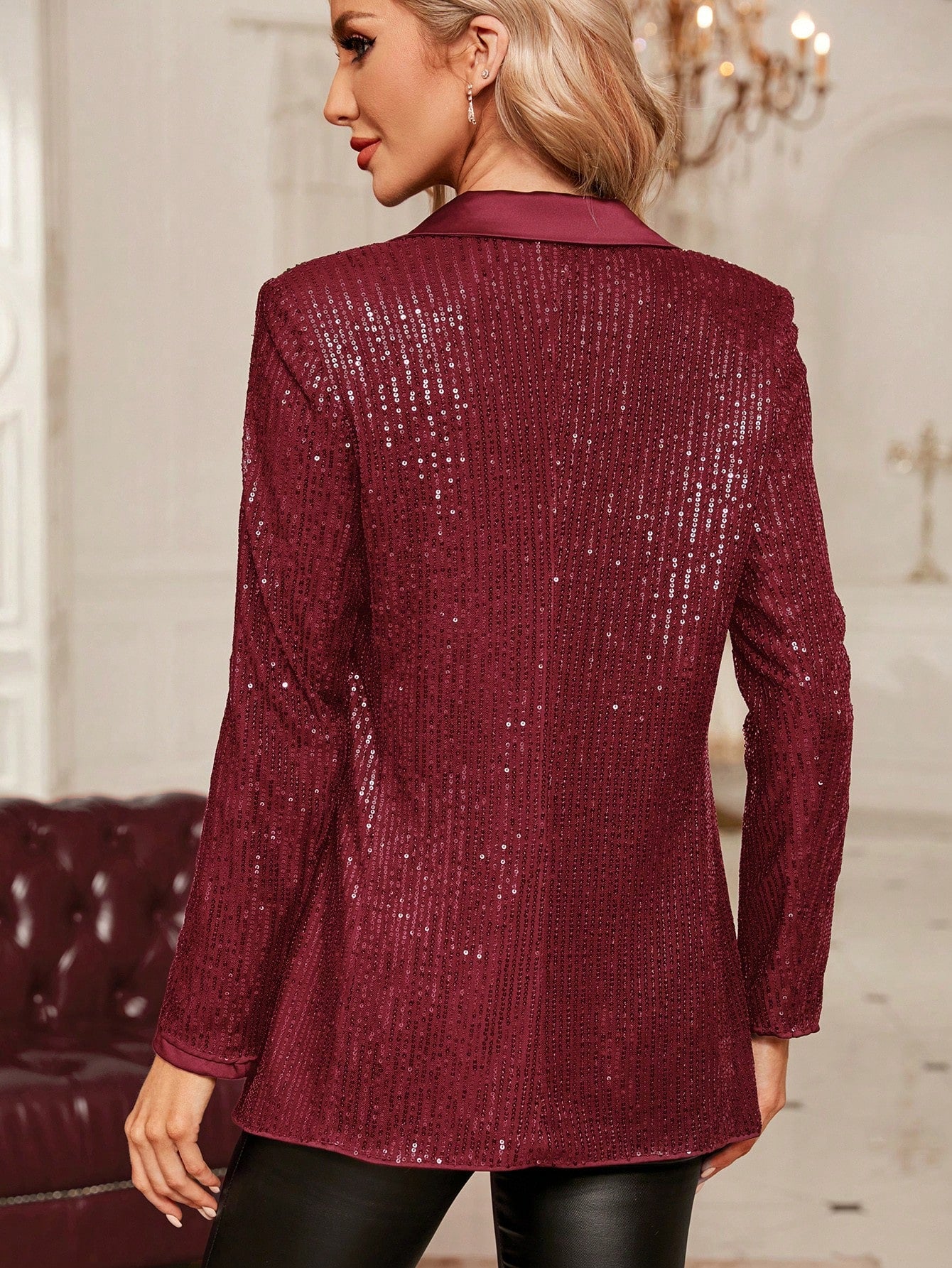 Burgundy sequin jacket backside