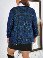 Plus size blue sequin jacket - Vignette | Glow&amp;Glitz
