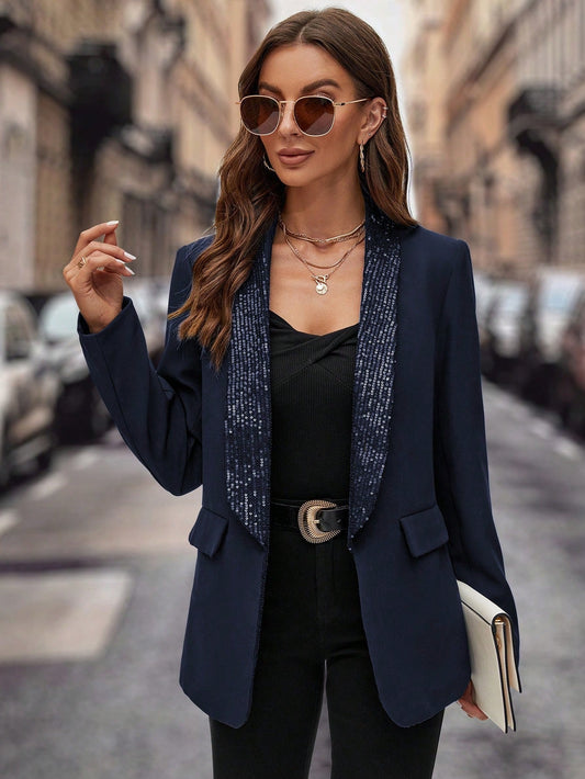 Navy blue sequin jacket outfit