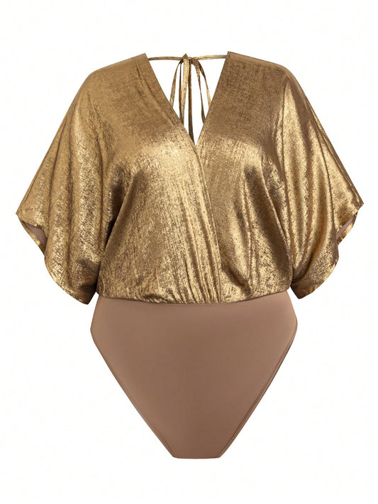 Plus size gold sequin bodysuit
