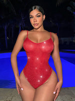 Red plunge bodysuit sequin - Vignette | Glow&amp;Glitz