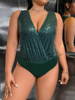 Plus size green sequin bodysuit - Vignette | Glow&amp;Glitz