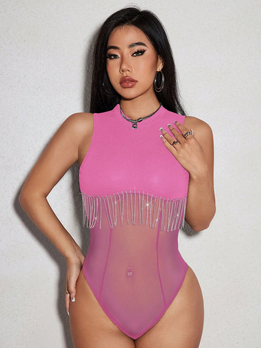 Pink fringe bodysuit
