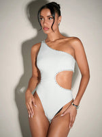 White sequin one shoulder bodysuit - Vignette | Glow&amp;Glitz