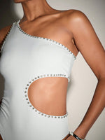 White sequin one shoulder bodysuit - Vignette | Glow&amp;Glitz