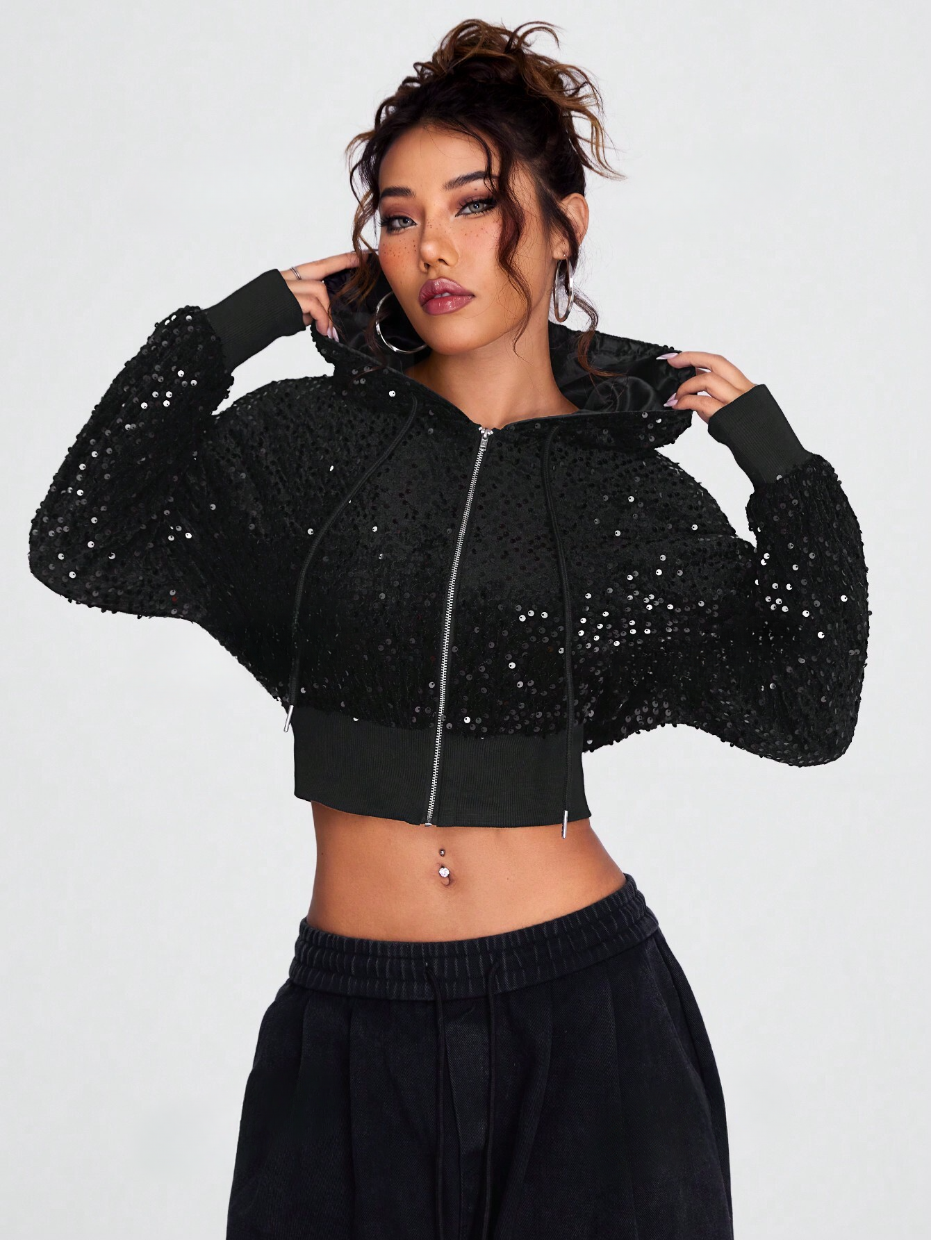 Black cropped sequin jacket