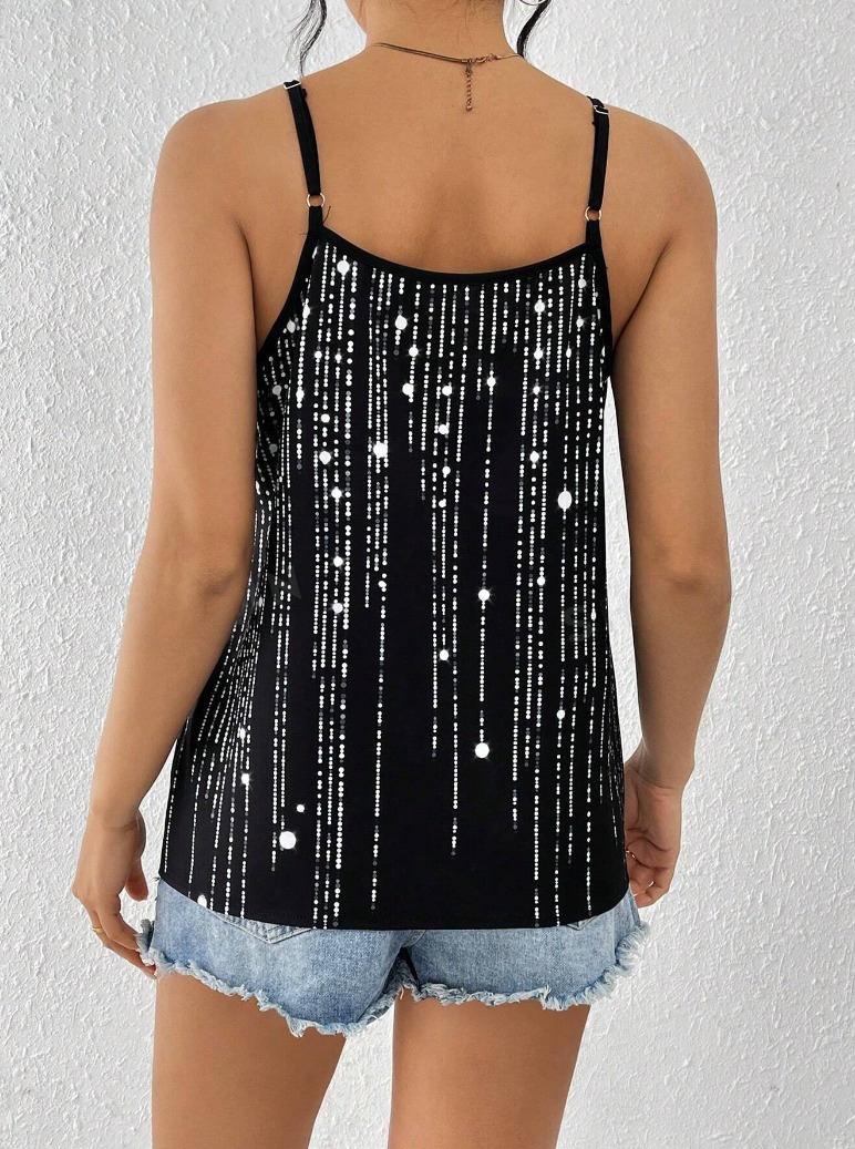 Black and silver sequin tank top back side