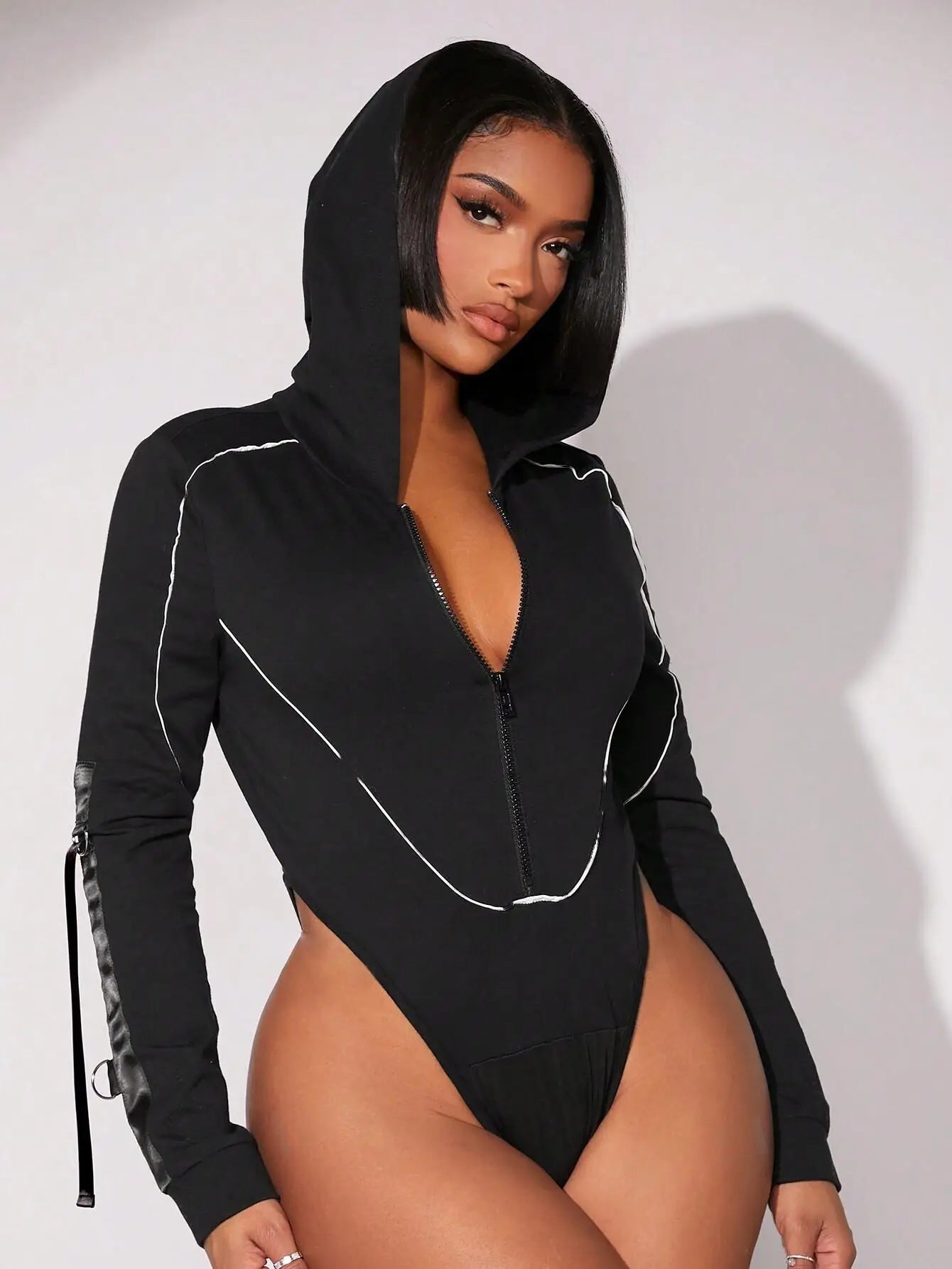 Black sequin suit with hood