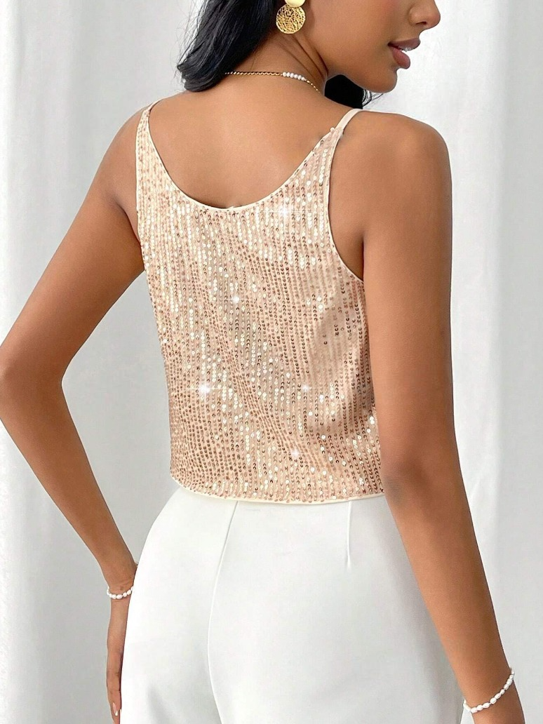 Gold & silver sequin sparkle tank top back side