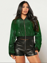 Green sequin bomber jacket - Vignette | Glow&amp;Glitz