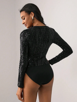Long sleeve black sequin bodysuit - Vignette | Glow&amp;Glitz