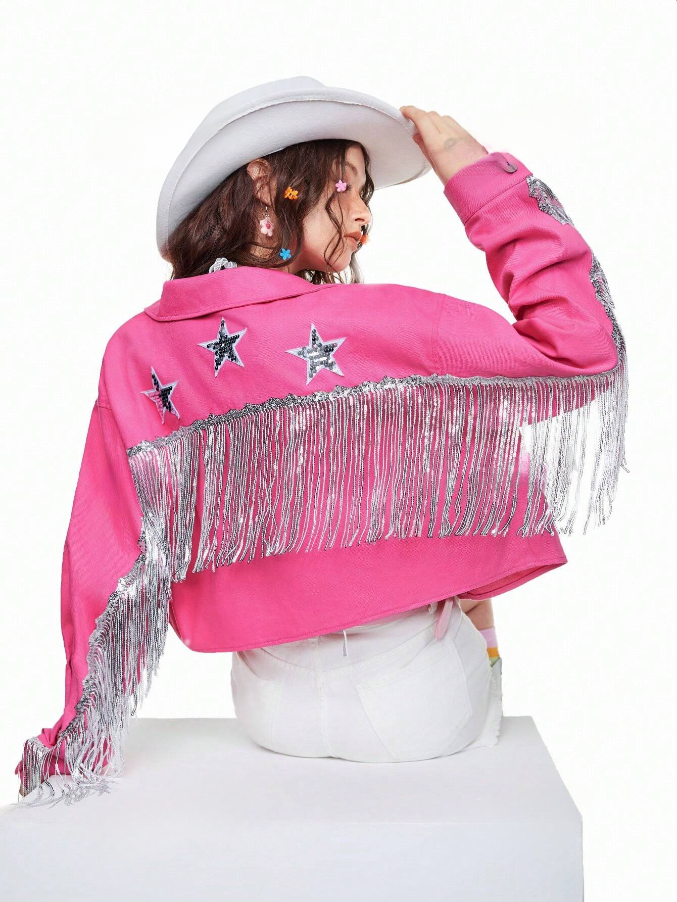 Pink sequin fringe jacket