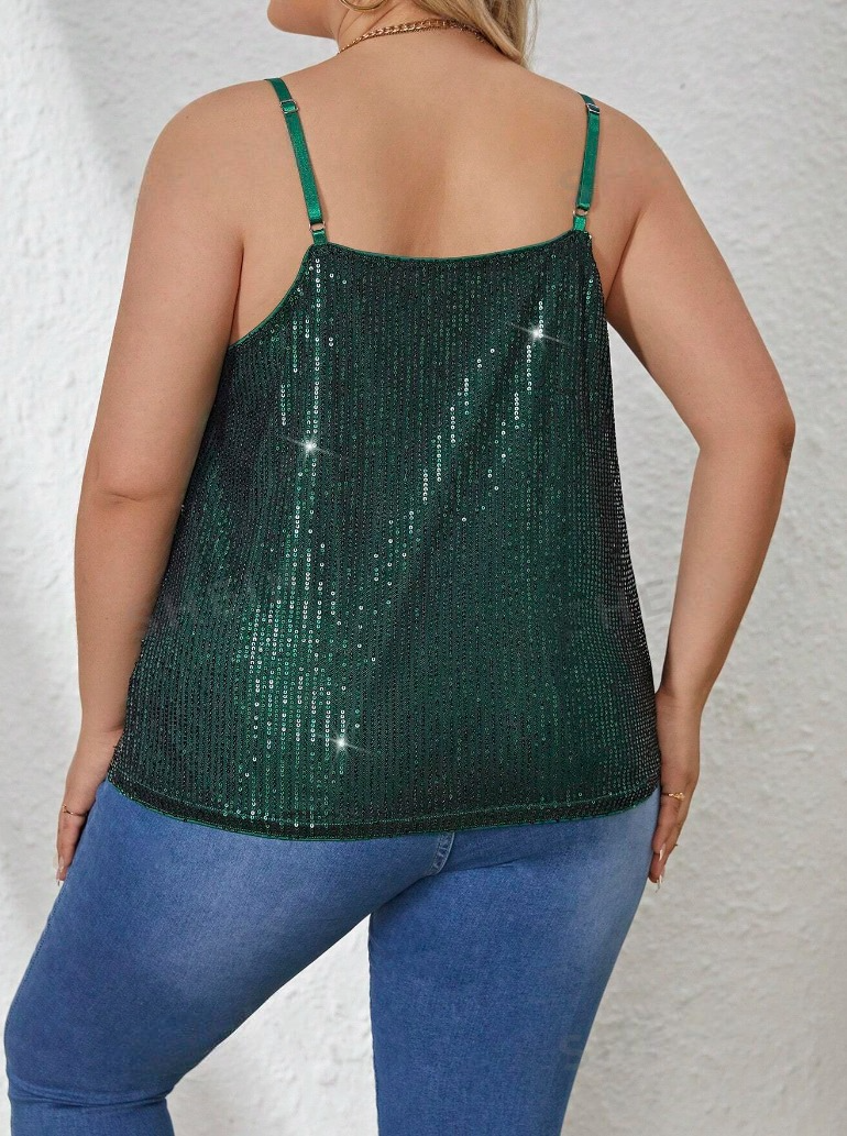 Plus size green sequin tank top back side