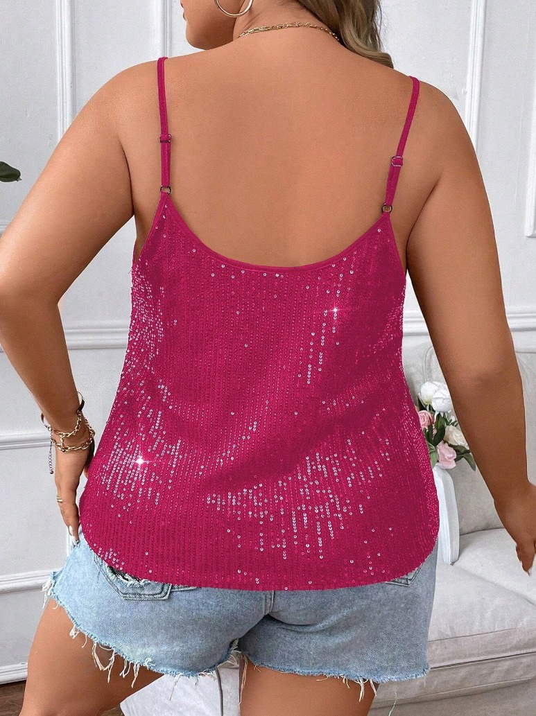 Plus size pink sequin tank top back side