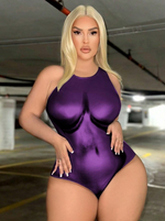 Plus size purple bodysuit - Vignette | Glow&amp;Glitz