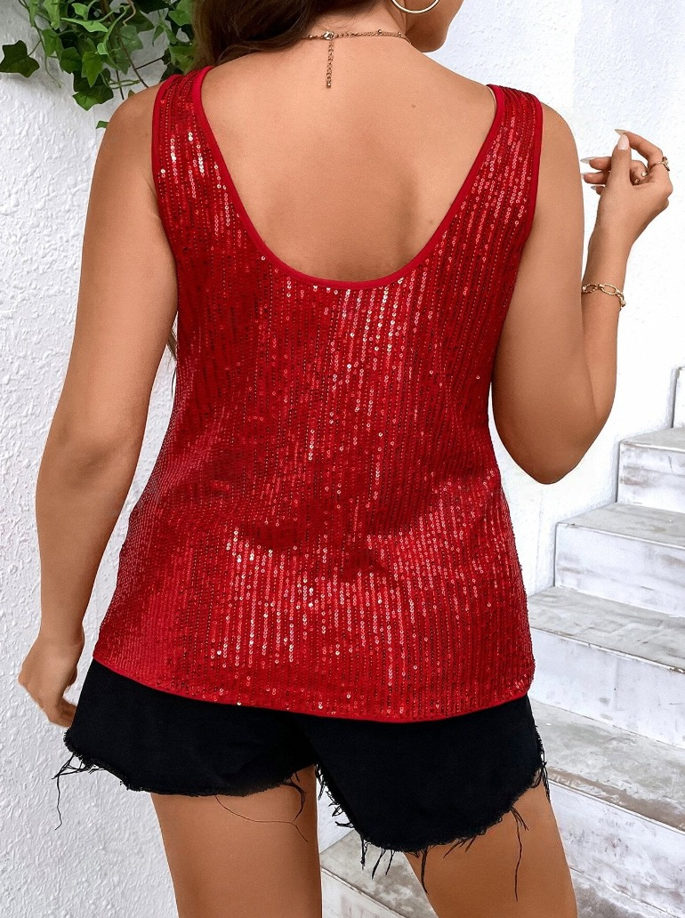 Red sequin tank top plus size back side