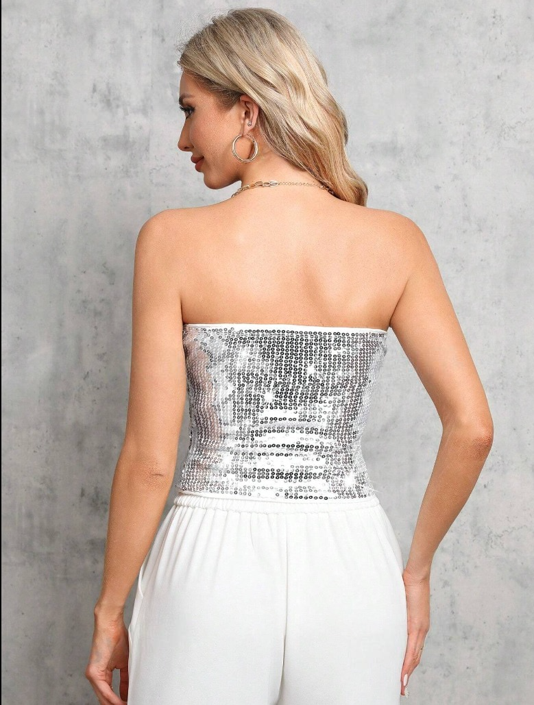 Silver sequin tube top back side