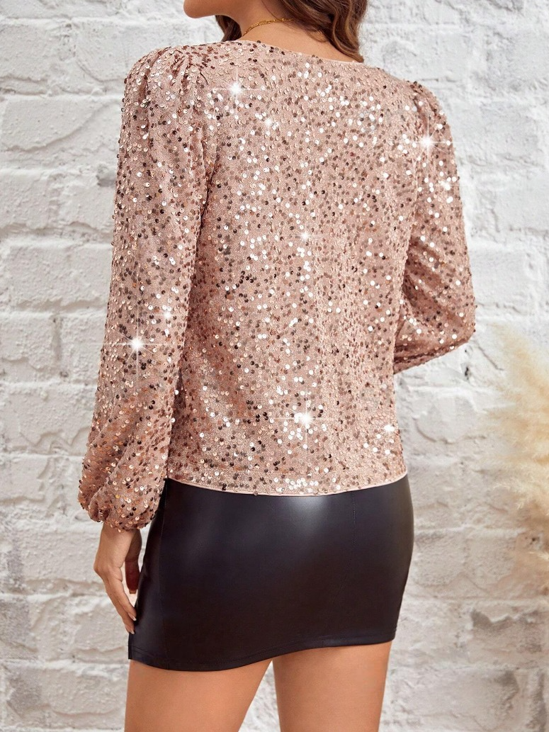Champagne sequin long sleeve top back side
